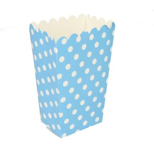 PUDEŁKO NA POPCORN  NIEBIESKIE W GROSZKI 6SZT