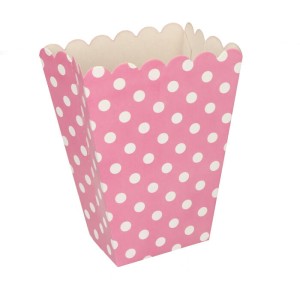 PUDEŁKO NA POPCORN JASNY RÓŻ W GROSZKI 6SZT