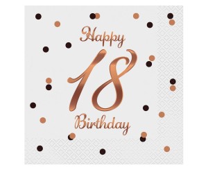 SERWETKI HAPPY BIRTHDAY 18 BIAŁE 33X33CM 20SZT