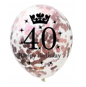 BALONY LATEKSOWE Z KONFETTI GOLD ROSE NA 40 URODZINY 100SZT