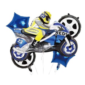 BALONY ZESTAW MOTOR ŚCIGACZ NIEBIESKI 53X69CM 5SZT