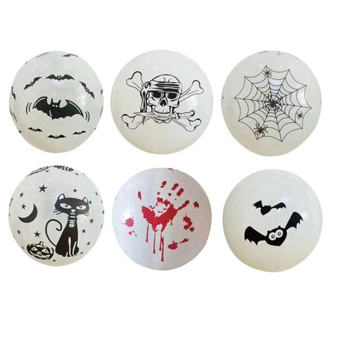 BALONY LATEKSOWE NA HALLOWEEN  BIAŁE MIX 6SZT