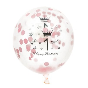 BALONY Z KONFETTI RÓZOWYM 1 HAPPY BIRTHDAY 100SZT