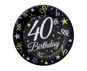 TALERZYKI PAPIEROWE B&C NA 40 URODZINY 40TH BIRTHDAY 18CM 6SZT
