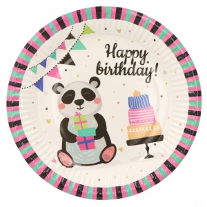 TALERZYKI HAPPY BIRTHDAY PANDA 6SZT 23CM