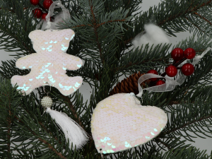 DEKORACJA OZDOBNA ŚWIĄTECZNA W CEKINY BIAŁO RÓŻOWA MIX 12SZT