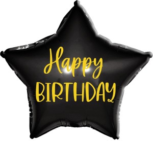 BALON 18"CZARNA GWIAZDA HAPPY BIRTHDAY