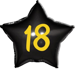 BALON 18" GWIAZDA CZARNA NA 18 URODZINY PAKOWANY