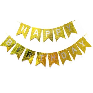 GIRLANDA HOLOGRAFICZNA HAPPY BIRTHDAY ZŁOTA KÓŁKA