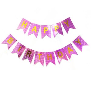 GIRLANDA HOLOGRAFICZNA HAPPY BIRTHDAY RÓŻOWA KÓŁKA