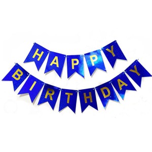 GIRLANDA HOLOGRAFICZNA HAPPY BIRTHDAY GRANATOWA KÓŁKA