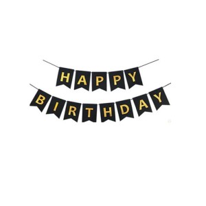 GIRLANDA HAPPY BIRTHDAY CZARNA ZŁOTY NADRUK