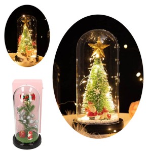 ŚWIECĄCA CHOINKA W SZKLE OZDOBA NA BOŻE NARODZENIE LED  MIKOŁAJ