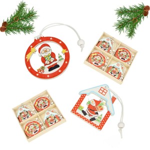 ZAWIESZKA DREWNIANA NA CHOINKĘ MIKOŁAJ MIX 12SZT