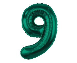 BALON FOLIOWY CYFRA 9 ZIELEŃ BUTELKOWA 85CM