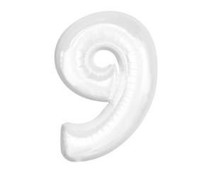BALON FOLIOWY CYFRA 9 BIAŁA 92CM