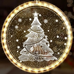 DEKORACJA BOŻE NARODZENIE WITRAŻ 3D CHOINKA LED 16CM