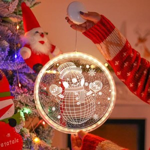 DEKORACJA BOŻE NARODZENIE WITRAŻ 3D BAŁWANEK LED 16CM