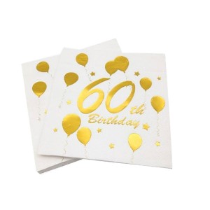 SERWETKI 60 TH BIRTHDAY BALONY BIAŁO ZŁOTE 33X33CM 10SZT
