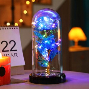 ŚWIECĄCA WIECZNA RÓŻA W SZKLE 2 SZT NA WALENTYNKI 22CM NIEBIESKA USB