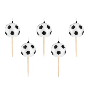 ŚWIECZKI URODZINOWE PIŁKA NOŻNA FOOTBALL CZARNO BIAŁE 5SZT