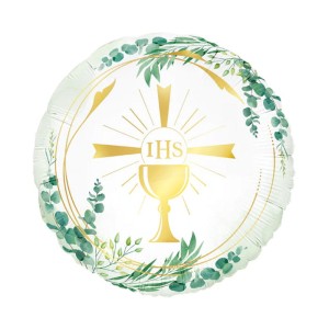 BALON FOLIOWY 18" KOMUNIA ŚWIĘTA KIELICH IHS NA KOMUNIĘ