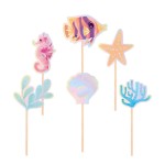 DEKORACJA TOPPER  NA TORT OCEAN  OCEAN RYBKI MUSZELKI SYRENKA  6SZT