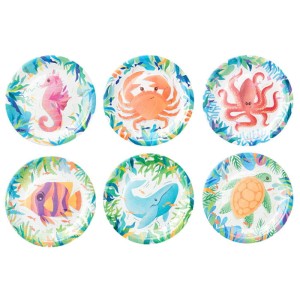 TALERZYKI PAPIEROWE OCEAN  OCEAN RYBKI MUSZELKI SYRENKA 18CM 6SZT