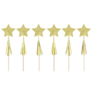 DEKORACJA TOPPER TOPPERY NA TORT GWIAZDKI ZŁOTE 6SZT