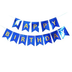 GIRLANDA HOLOGRAFICZNA HAPPY BIRTHDAY GRANATOWA