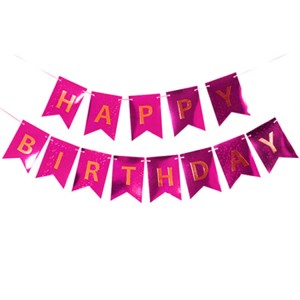 GIRLANDA HOLOGRAFICZNA HAPPY BIRTHDAY RÓŻOWA