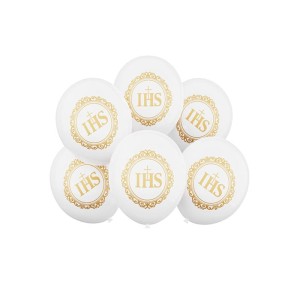 BALONY LATEKSOWE 30CM IHS KOMUNIA CHRZEST 6SZT