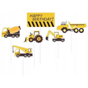 DEKORACJA TOPPER TOPPERY NA TORT POJAZDY BUDOWA 6SZT