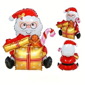 BALON 20"MIKOŁAJ Z PREZENTEM BOŻE NARODZENIE ZŁOTY