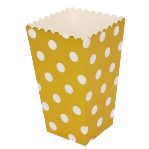 PUDEŁKO NA POPCORN ZŁOTE W BIAŁE GROSZKI 6SZT