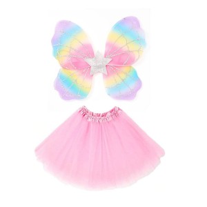 STRÓJ KOSTIUM PRZEBRANIE TĘCZOWY MOTYL SKRZYDŁA MOTYLA 98-116CM