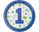 TALERZYKI PAPIEROWE DOODLE 1ST BIRTHDAY NIEBIESKIE 23CM 8SZT