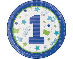 TALERZYKI PAPIEROWE DOODLE 1ST BIRTHDAY NIEBIESKIE 23CM 8SZT