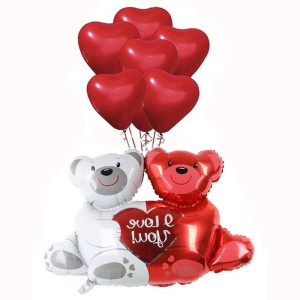 ZESTAW BALONÓW MISIE MIŚ I LOVE YOU SERCA NA WALENTYNKI 9SZT