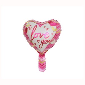 BALON FOLIOWY 10" Z PATYCZKIEM SERCE I LOVE YOU NA WALENTYNKI 20SZT