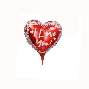 BALON FOLIOWY 10" Z PATYCZKIEM SERCE I LOVE YOU NA WALENTYNKI 20SZT