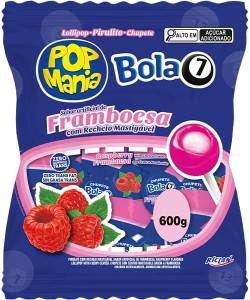 POP MANIA  BOLA 7 LIZAK Z GUMĄ MALINA (12G) 50SZT