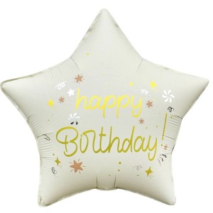 BALON FOLIOWY 18" GWIAZDA HAPPY BIRTHDAY ECRUE
