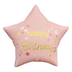 BALON FOLIOWY 18" GWIAZDA HAPPY BIRTHDAY RÓŻOWA