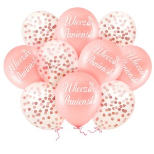BALONY 12" WIECZÓR PANIEŃSKI Z KONFETTI GOLD ROSE 10SZT