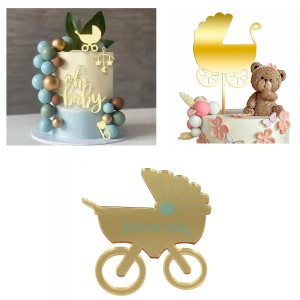TOPPER NA TORT BABECZKI WÓZEK ZŁOTE 5SZT BABY SHOWER