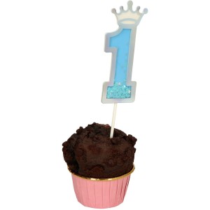 TOPPER NA TORT CYFRA 1 Z KORONĄ I KONFETTI NIEBIESKA