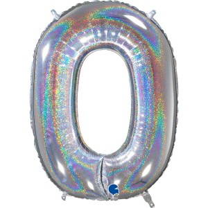 GRABO BALON 102CM CYFRA SREBRNA HOLOGRAFICZNA 0