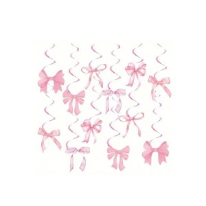 DEKORACJE WISZĄCE ŚWIDERKI Z KOKARDKAMI RÓŻOWYMI 80CM-7SZT