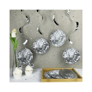 ŚWIDERKI GIRLANDA KULE DISCO 80CM SREBRNE 6SZT